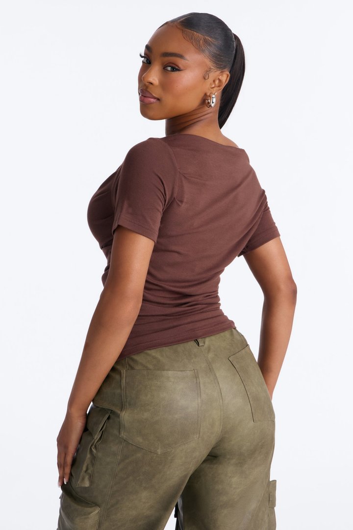 Don't Mind Me One Shoulder Top - Chocolate