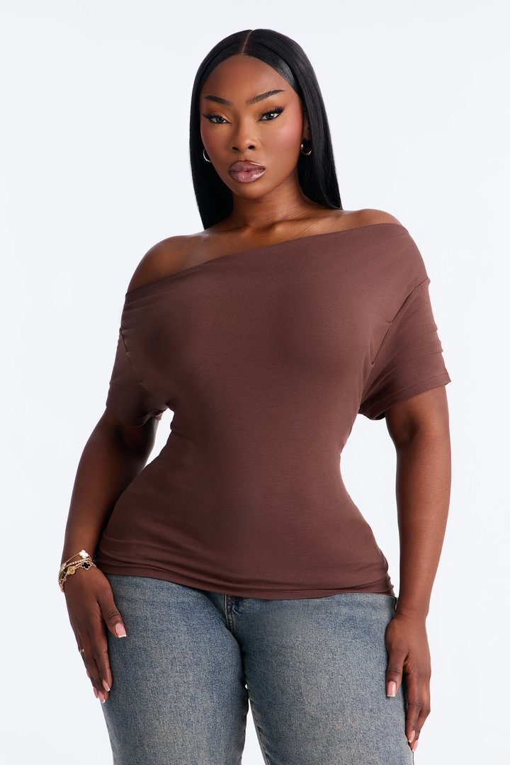 Don't Mind Me One Shoulder Top - Chocolate