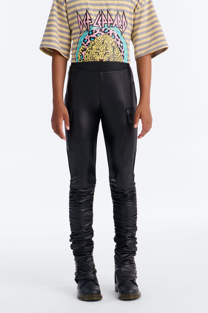 Mini Stacked Up Faux Leather Cargo Legging - Black