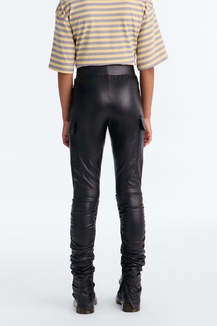 Mini Stacked Up Faux Leather Cargo Legging - Black