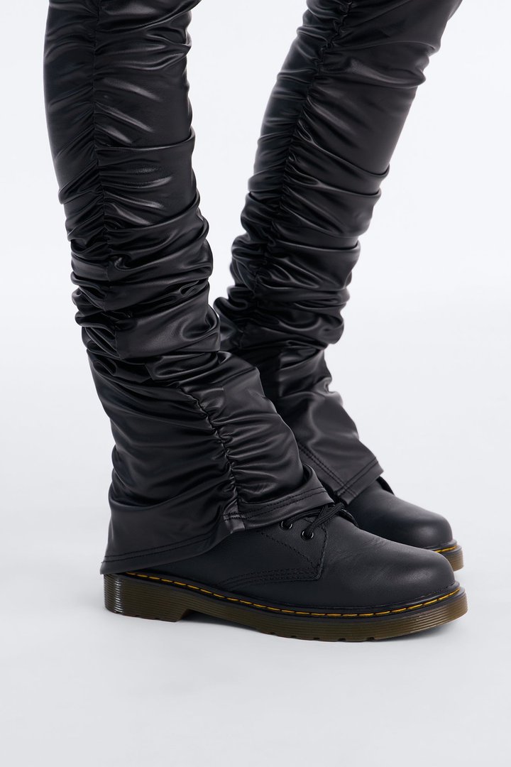 Mini Stacked Up Faux Leather Cargo Legging - Black