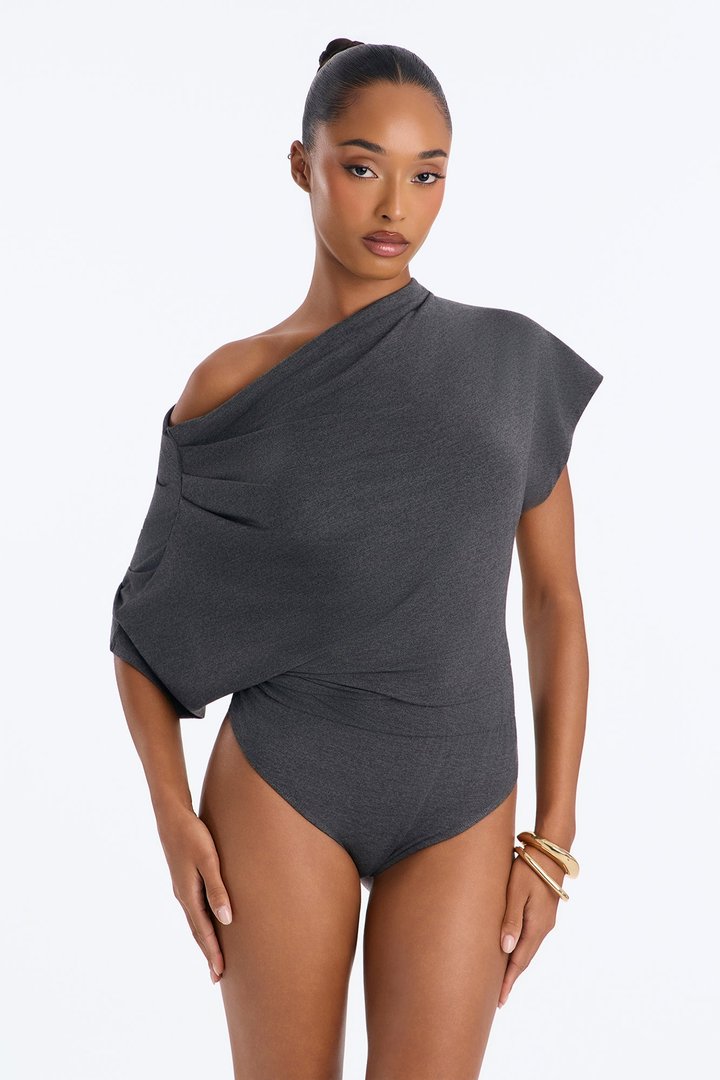 Flatter Me Off Shoulder Bodysuit - Charcoal