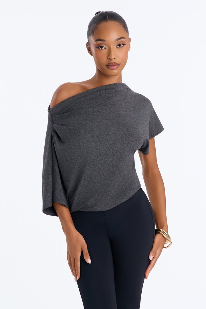 Flatter Me Off Shoulder Bodysuit - Charcoal