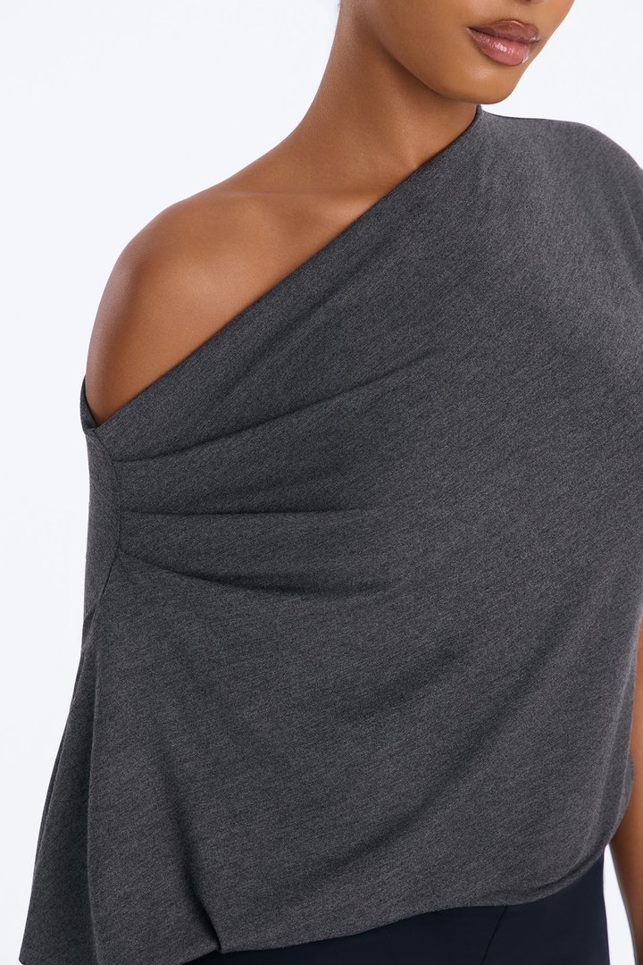 Flatter Me Off Shoulder Bodysuit - Charcoal