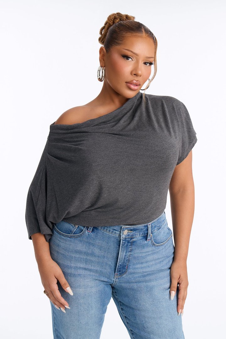 Flatter Me Off Shoulder Bodysuit - Charcoal