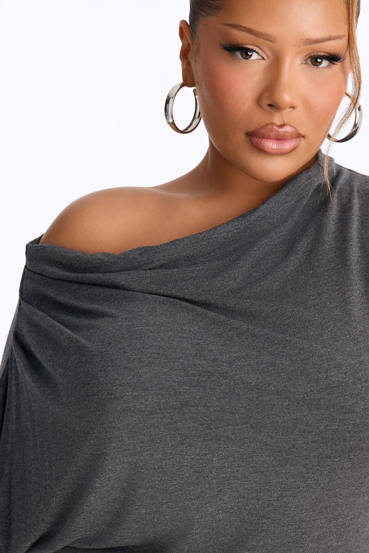 Flatter Me Off Shoulder Bodysuit - Charcoal