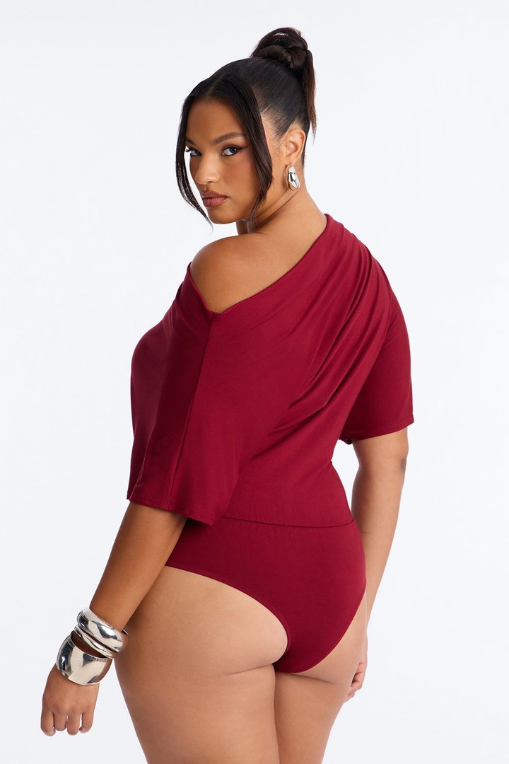 Flatter Me Off Shoulder Bodysuit - Wine