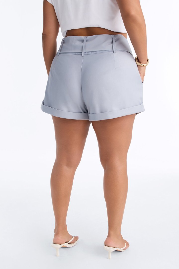 Lyndsie Tie Waist Cuffed Hem Trouser Short - Light Blue