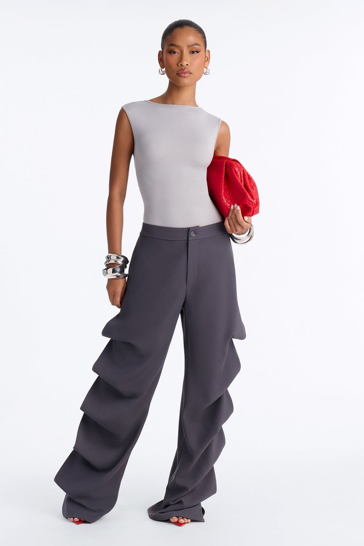 Gravity Drapes Mid Rise Adjustable Stacked Trouser - Charcoal