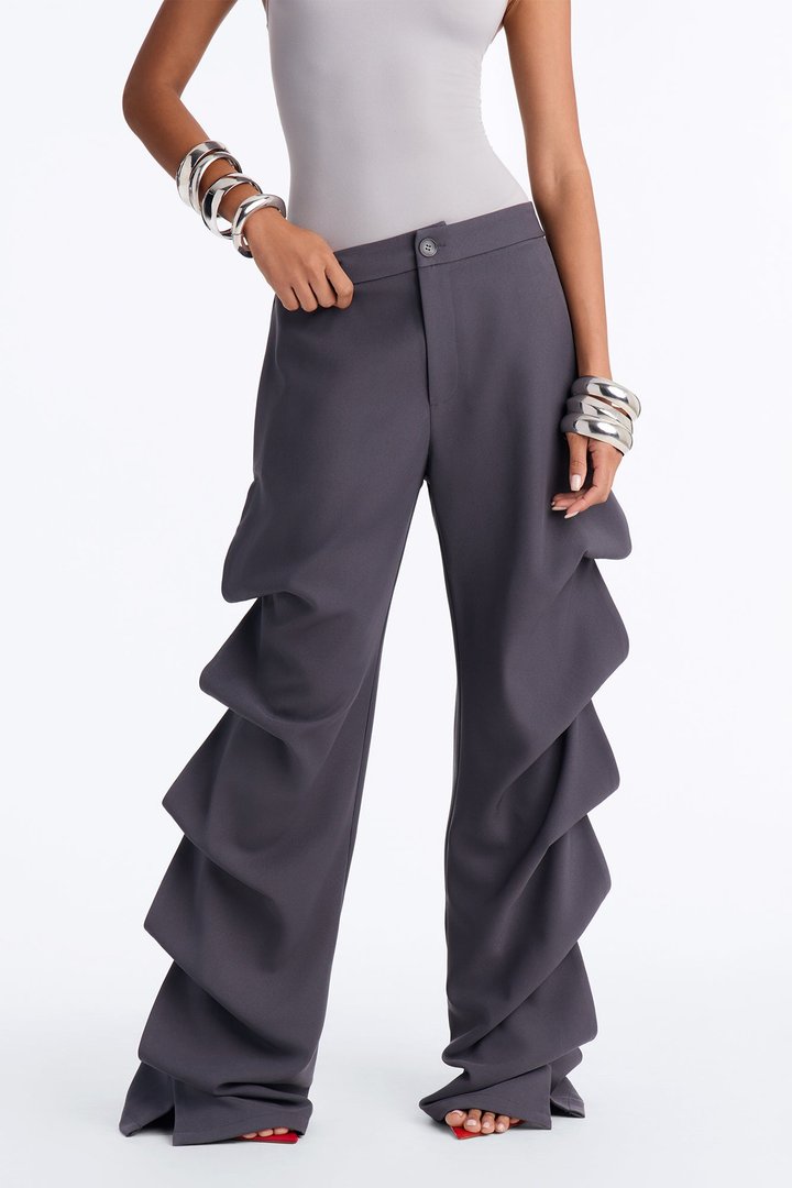 Gravity Drapes Mid Rise Adjustable Stacked Trouser - Charcoal