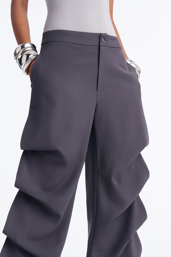 Gravity Drapes Mid Rise Adjustable Stacked Trouser - Charcoal