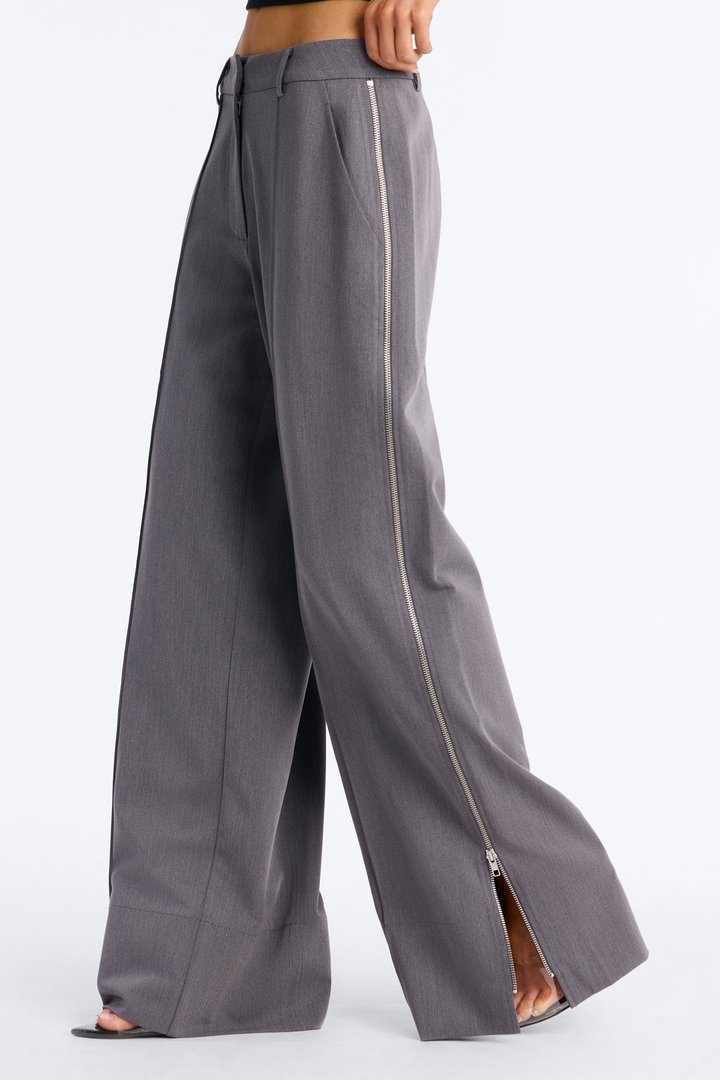 Parker High Rise Zipper Wide Leg Trouser Pant - Charcoal