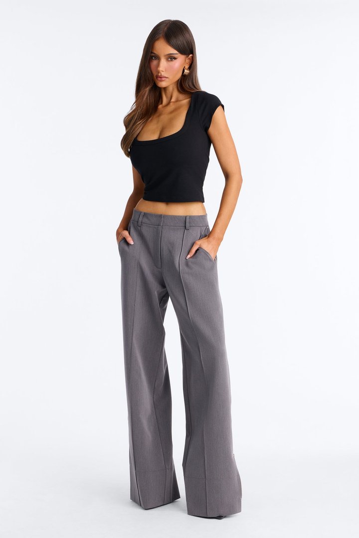 Parker High Rise Zipper Wide Leg Trouser Pant - Charcoal
