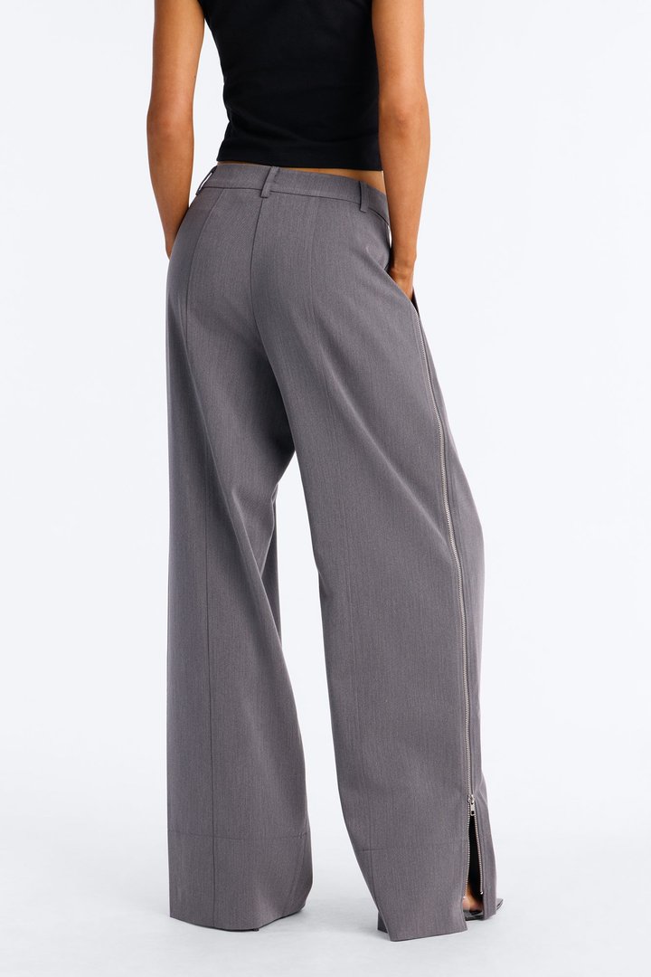 Parker High Rise Zipper Wide Leg Trouser Pant - Charcoal