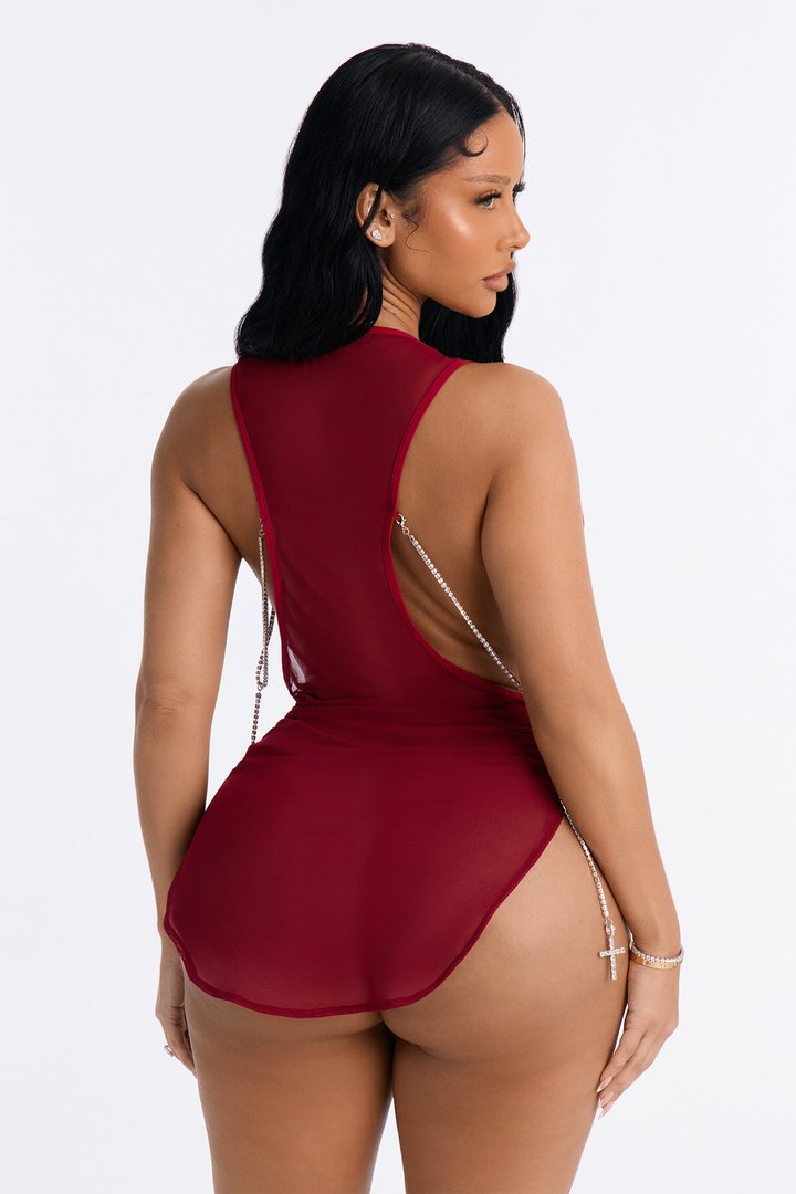Laying Low Swim Cover Up Cross Chain Dress - Burgundy