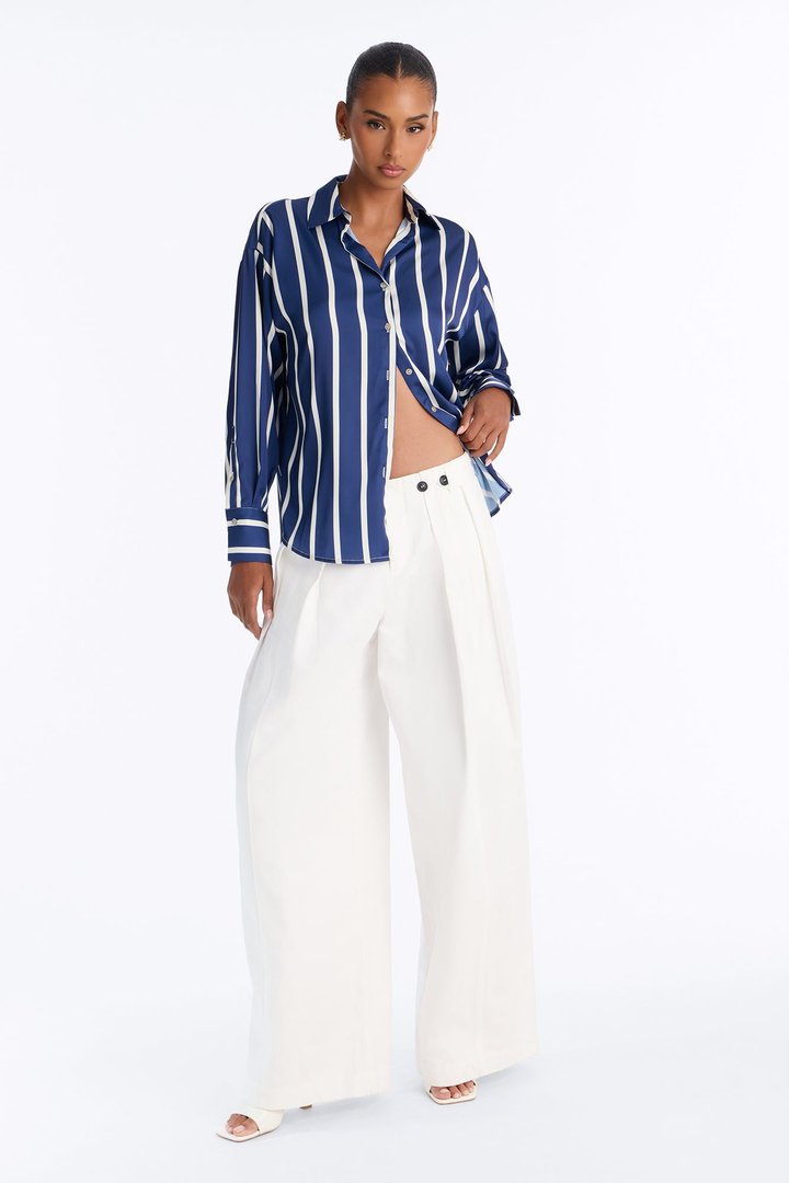 Bayside Satin Shirt - Navy/combo