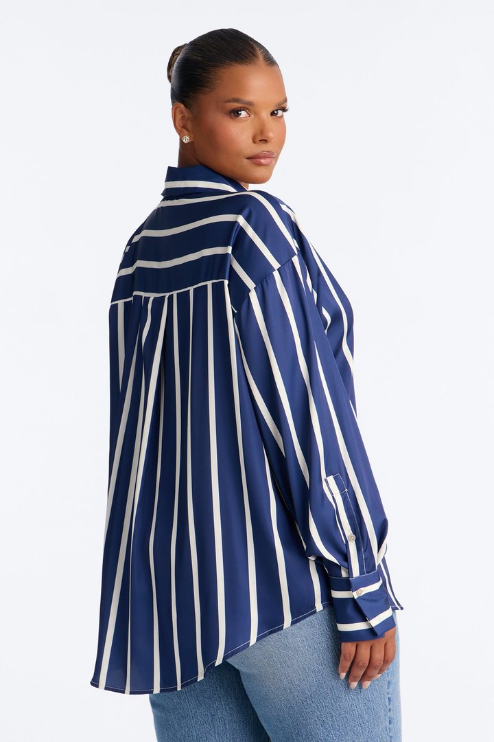 Bayside Satin Shirt - Navy/combo