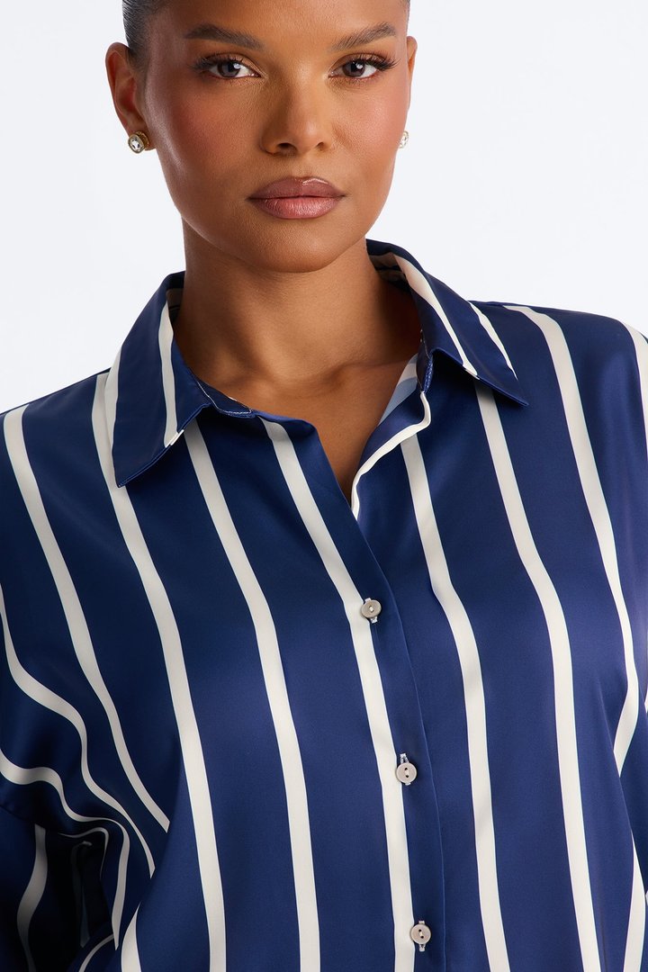 Bayside Satin Shirt - Navy/combo