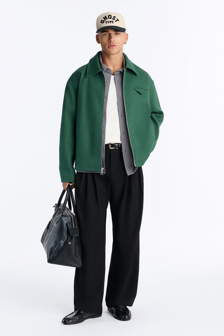 Bordeaux Cropped Chore Jacket - Hunter Green