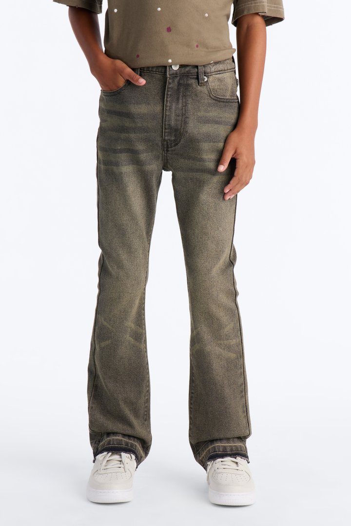 Mini Cornell Stacked Skinny Flare Jeans - Green