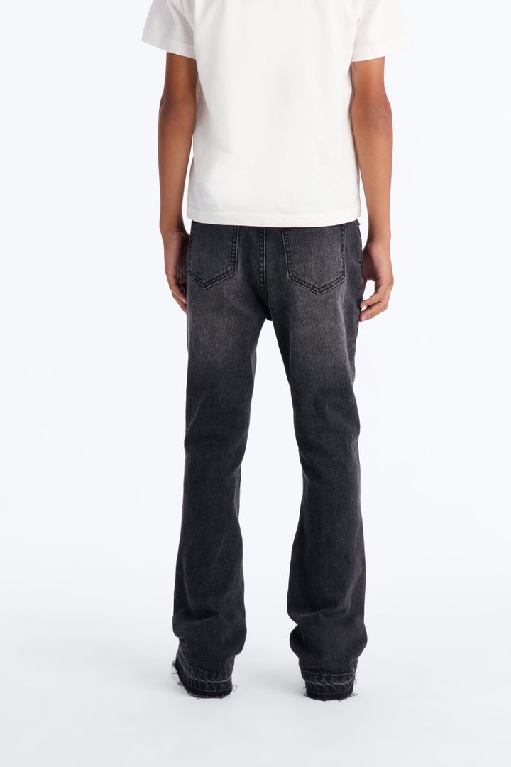 Mini Cuff Me Stacked Skinny Flared Jeans - Black Wash