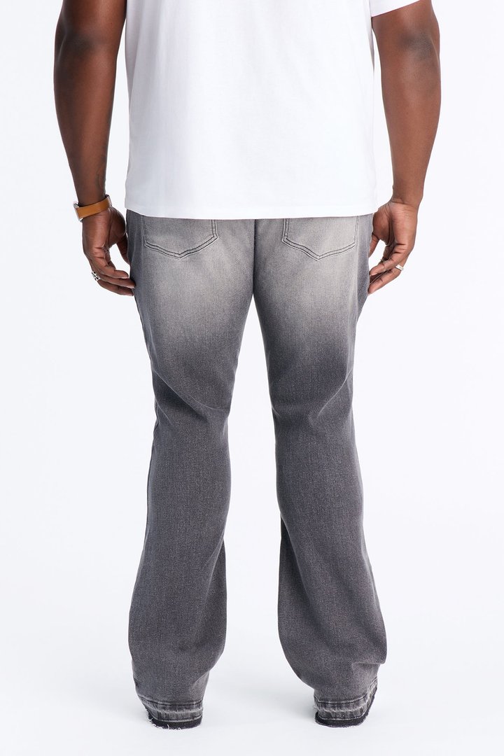 Cuff Me Stacked Skinny Flared Jeans - Grey
