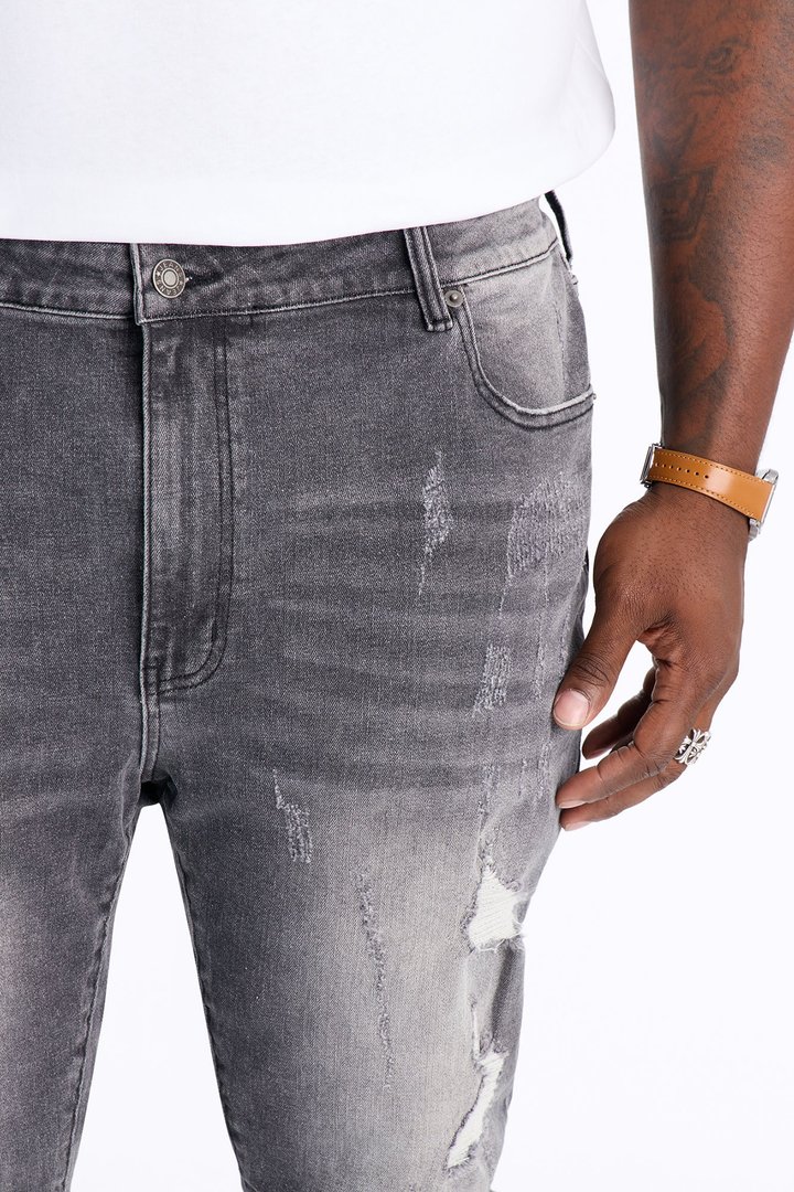 Cuff Me Stacked Skinny Flared Jeans - Grey