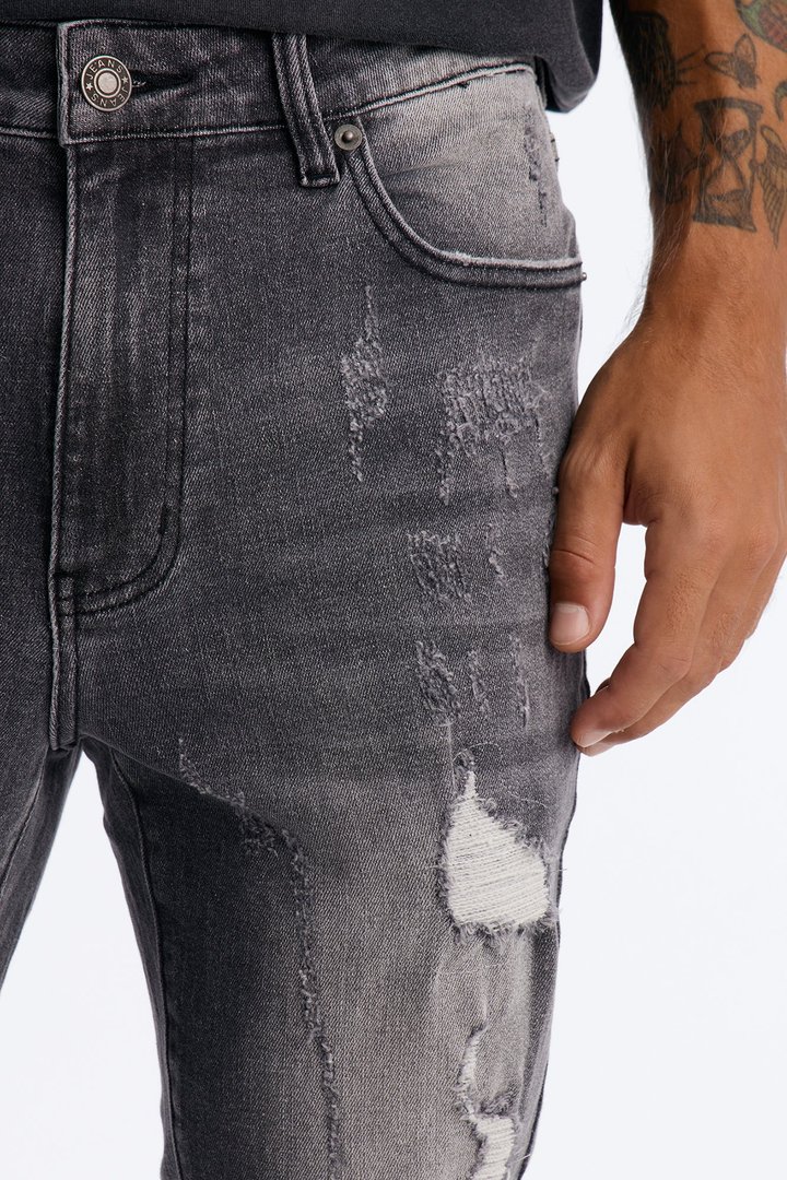 Cuff Me Stacked Skinny Flared Jeans - Grey
