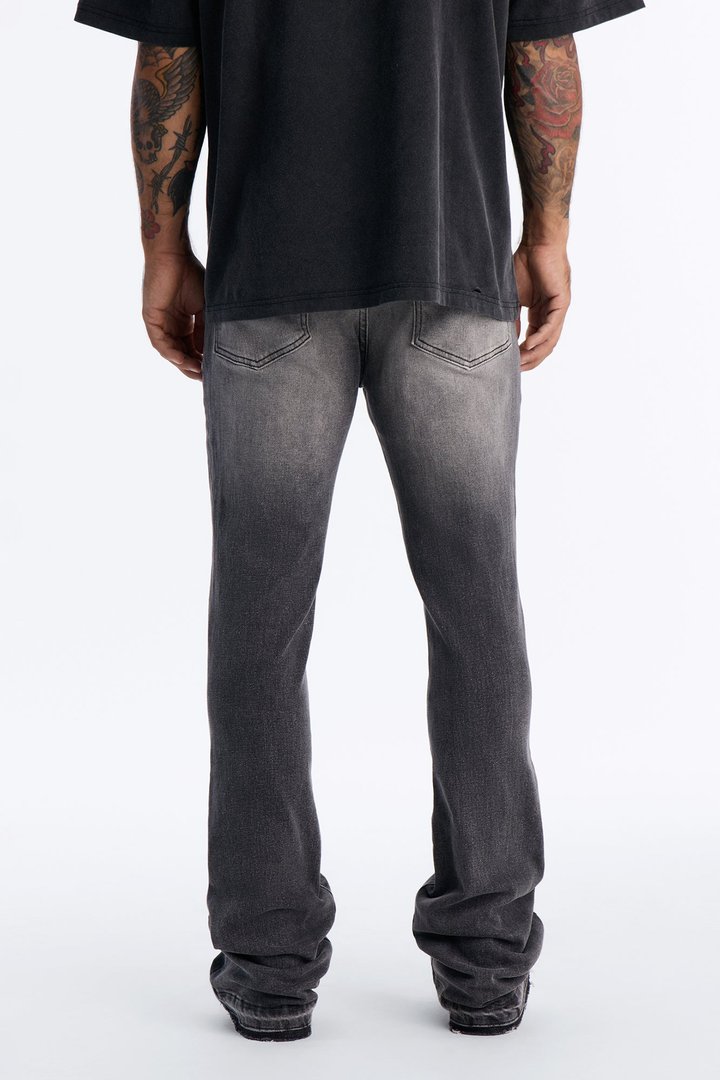 Cuff Me Stacked Skinny Flared Jeans - Grey