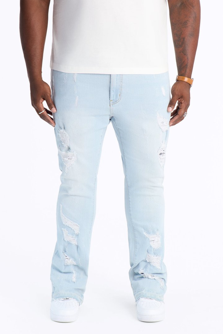 Cuff Me Stacked Skinny Flared Jeans - Light Blue Wash