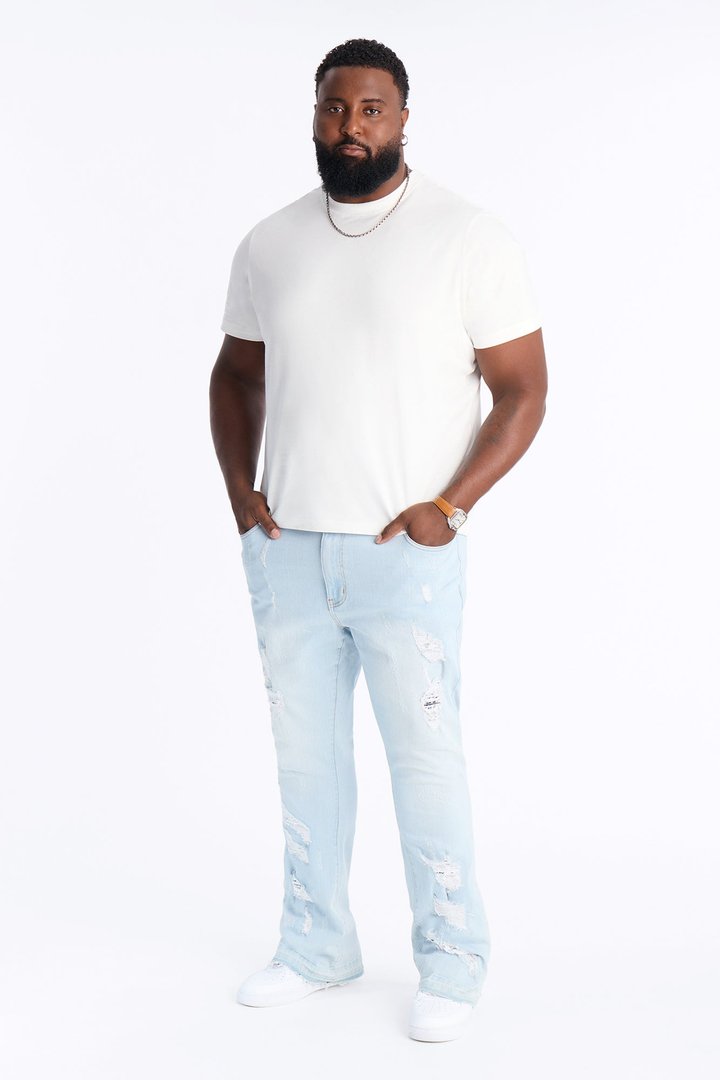 Cuff Me Stacked Skinny Flared Jeans - Light Blue Wash