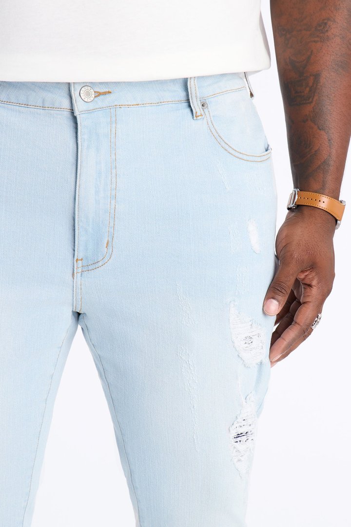 Cuff Me Stacked Skinny Flared Jeans - Light Blue Wash
