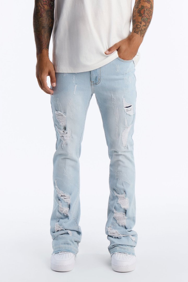Cuff Me Stacked Skinny Flared Jeans - Light Blue Wash