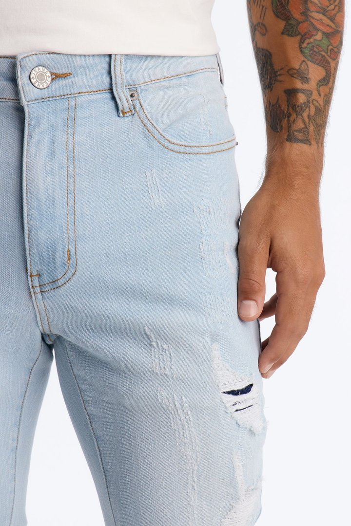 Cuff Me Stacked Skinny Flared Jeans - Light Blue Wash