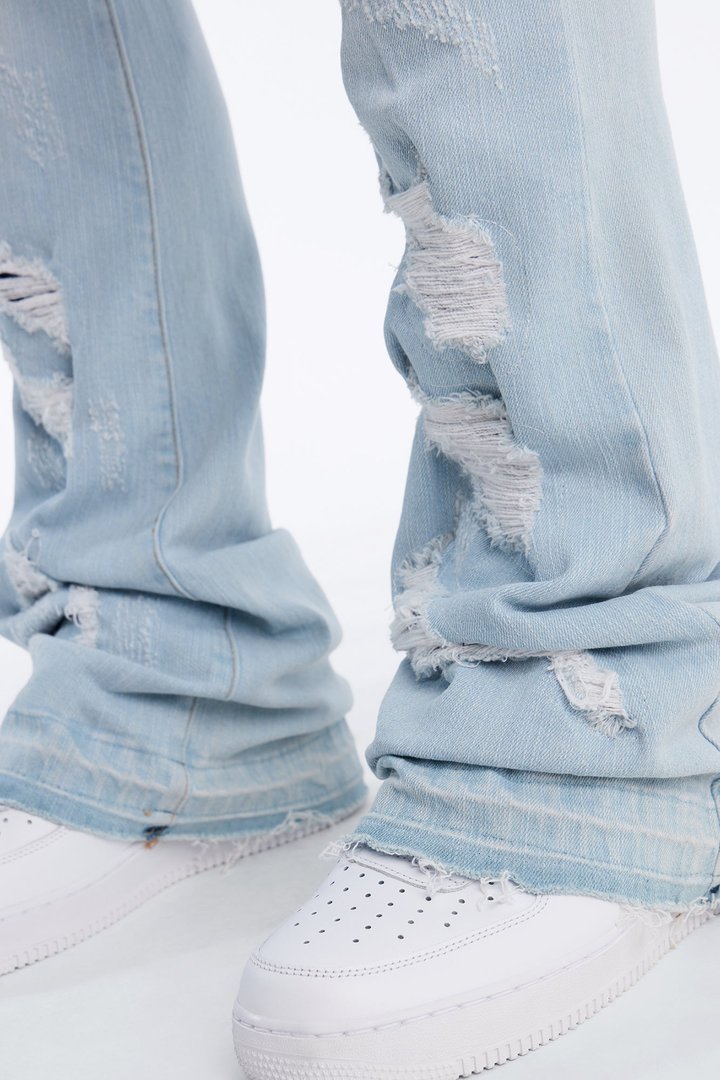 Cuff Me Stacked Skinny Flared Jeans - Light Blue Wash