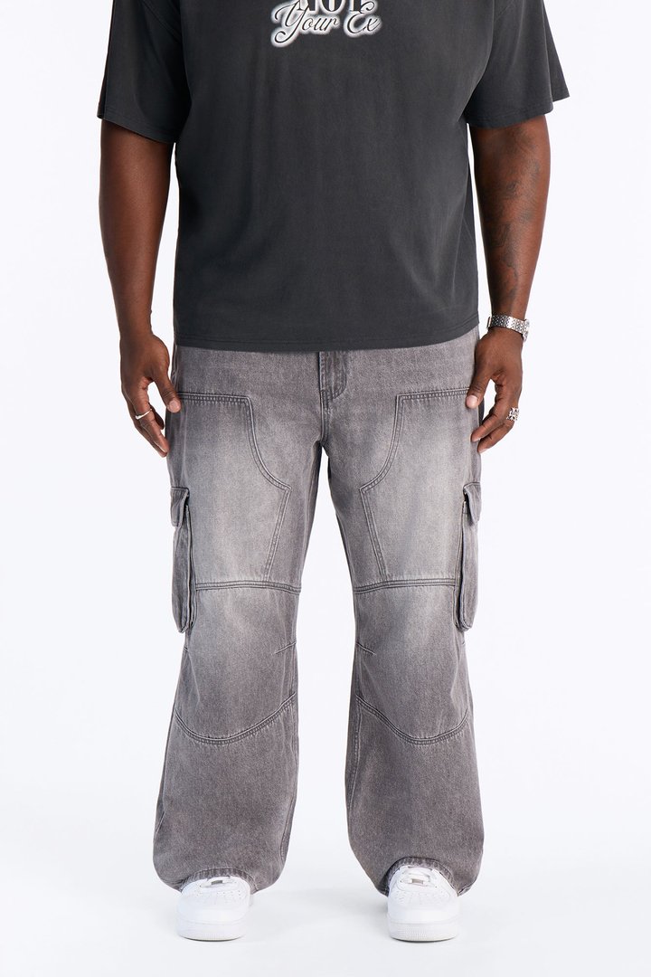 Micah Baggy Moto Jeans - Grey