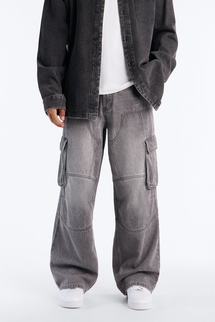 Micah Baggy Moto Jeans - Grey