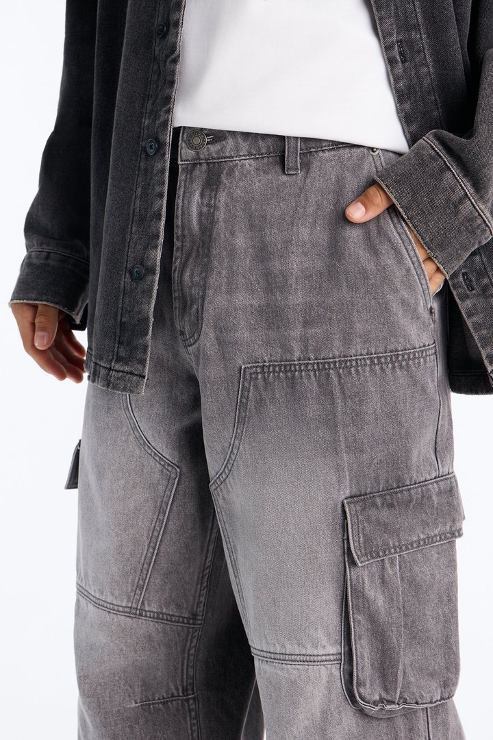 Micah Baggy Moto Jeans - Grey