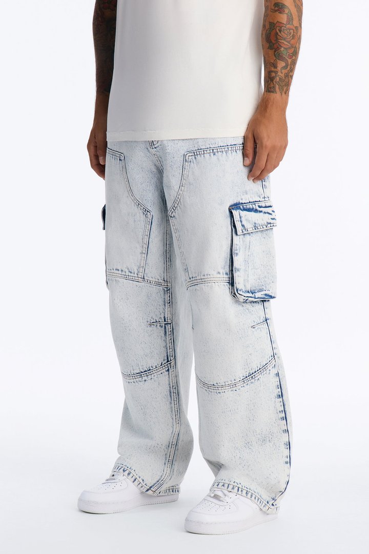 Micah Baggy Moto Jeans - Light Wash
