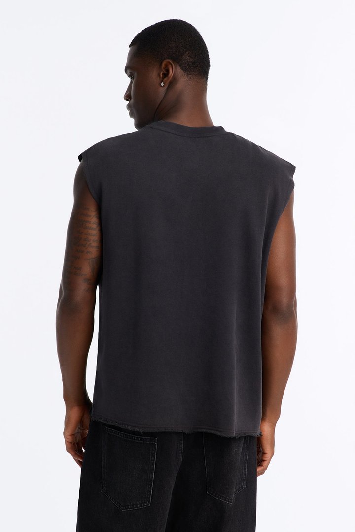 Greaser Paneled Fleece Muscle Tee - Black Wash