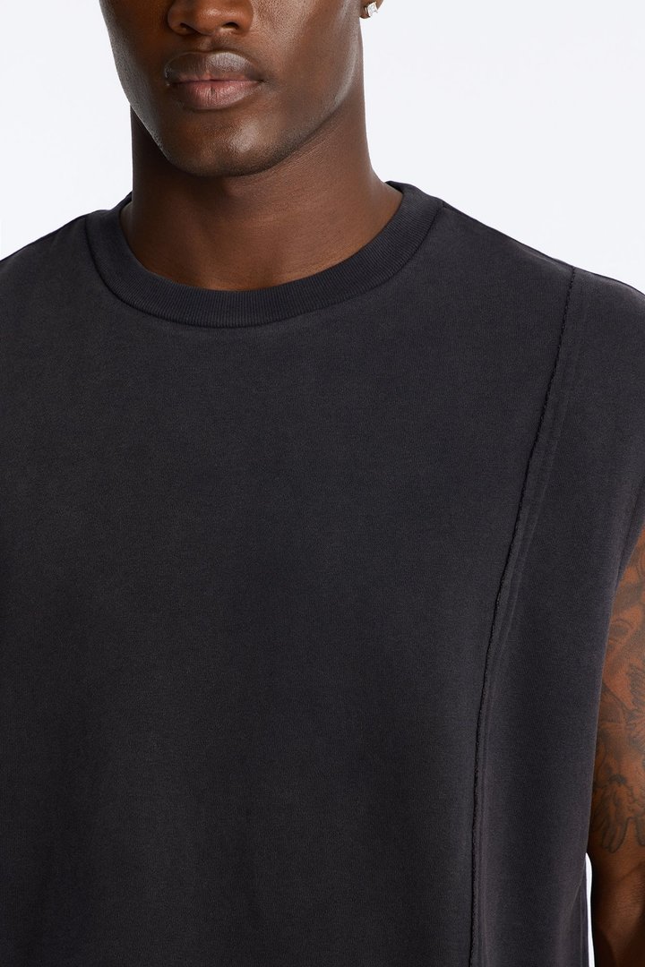Greaser Paneled Fleece Muscle Tee - Black Wash
