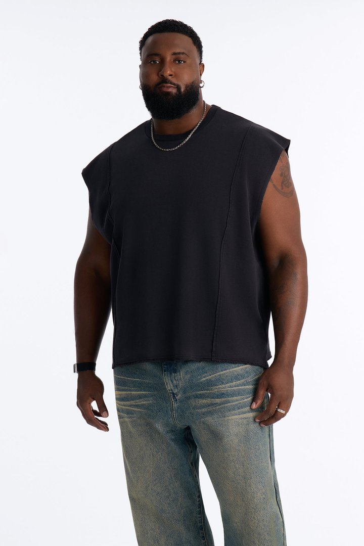 Greaser Paneled Fleece Muscle Tee - Black Wash
