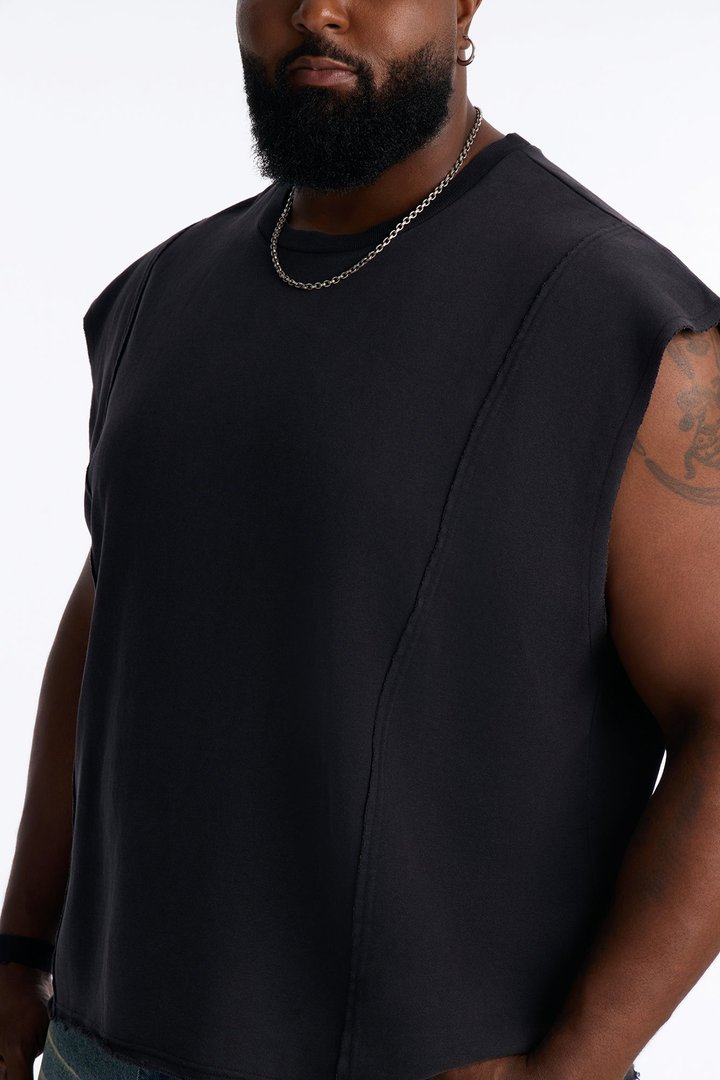 Greaser Paneled Fleece Muscle Tee - Black Wash