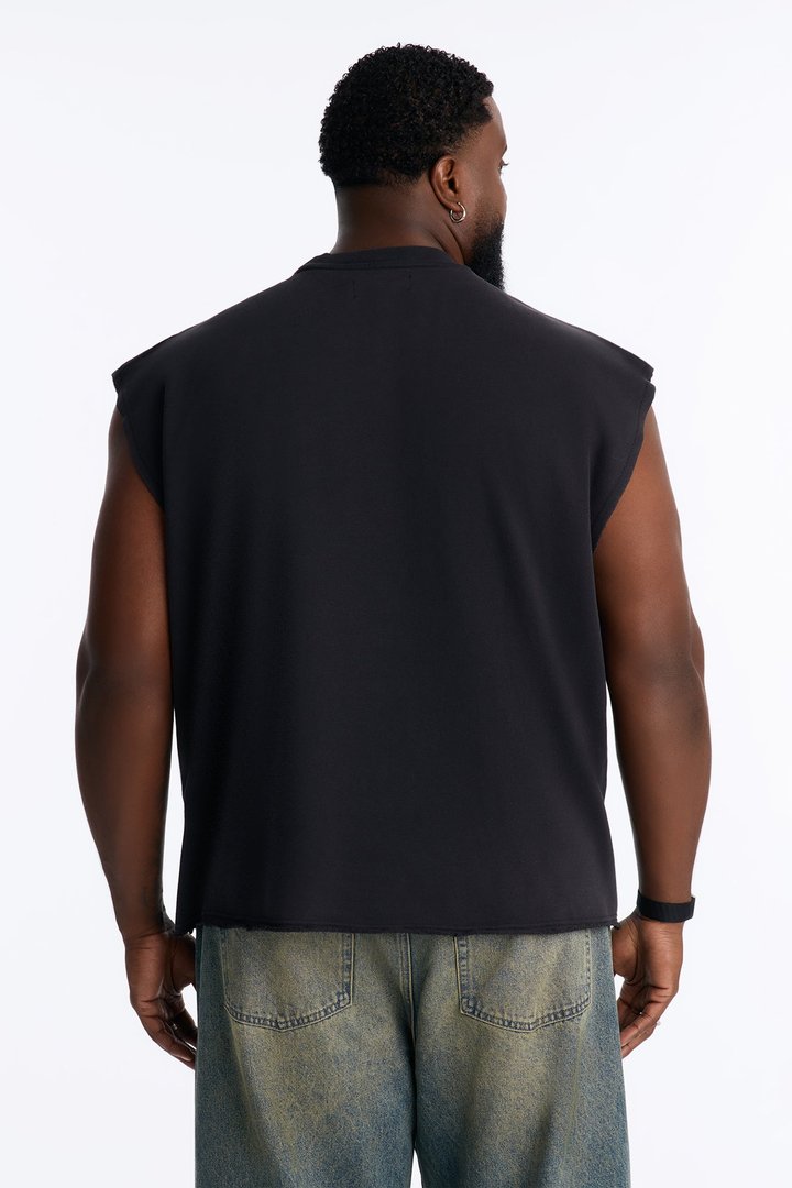 Greaser Paneled Fleece Muscle Tee - Black Wash