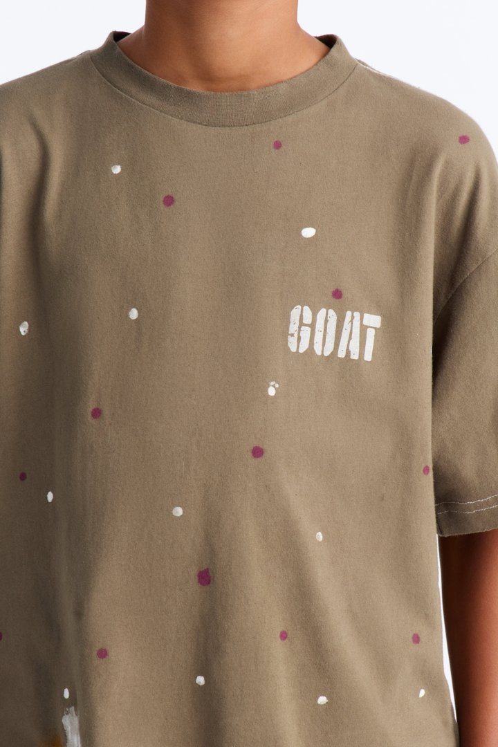 Mini GOAT Paint Splatter Oversized Short Sleeve Tee - Olive