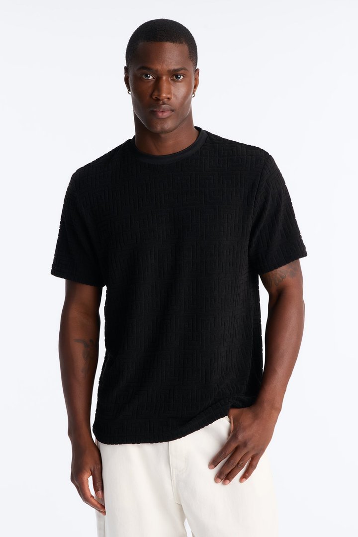 Geo Chenille Knit Crewneck Tee - Black
