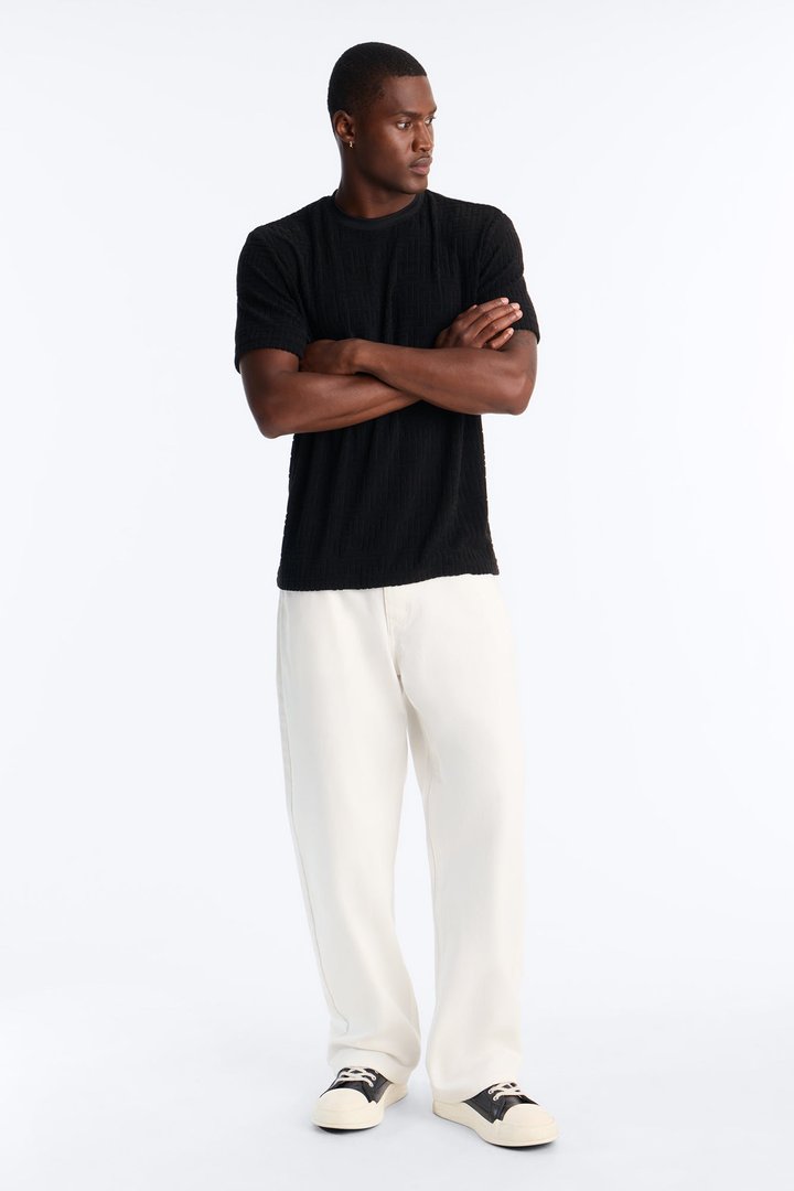 Geo Chenille Knit Crewneck Tee - Black