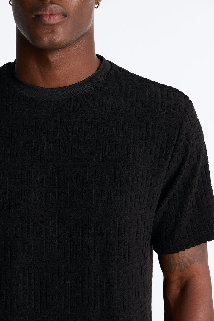 Geo Chenille Knit Crewneck Tee - Black