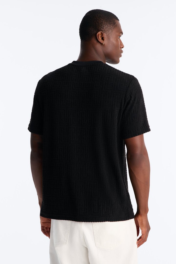 Geo Chenille Knit Crewneck Tee - Black