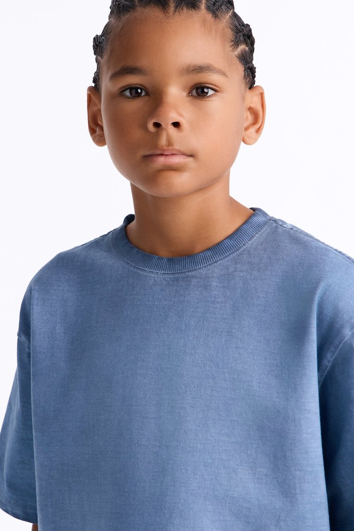 Mini Tinted Wash Boxy Cropped Heavyweight Short Sleeve Tee - Blue